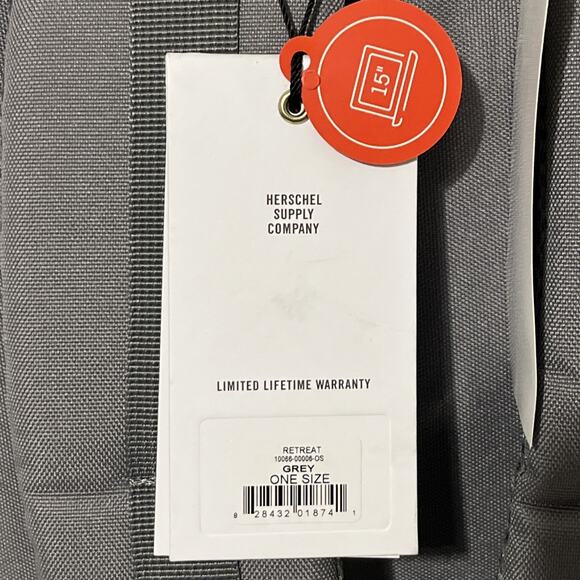 Herschel Retreat Backpack Grey With Brown 19.5L Holds A 15in Laptop NWT $119 - Picture 3 of 9